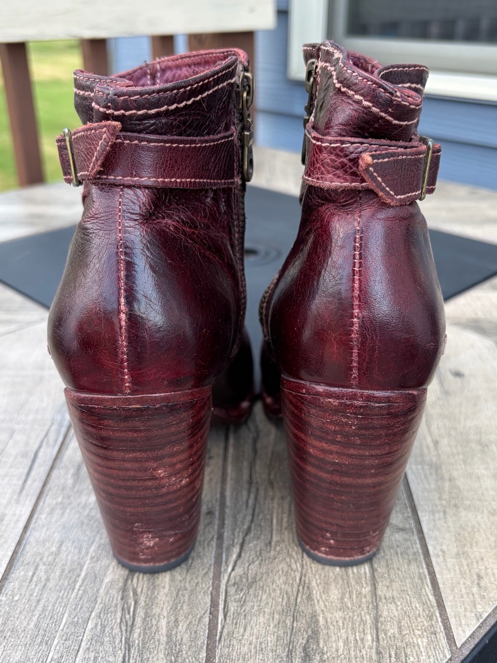 BED STU Isla Burgundy Leather Ankle Boots Women Sz 9.5 Heeled Buckle Cobbler - Picture 12 of 16